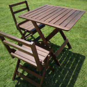 MESA 80 X 80 + 2 SILLAS PLEGABLES GUATAMBU LUSTRADAS