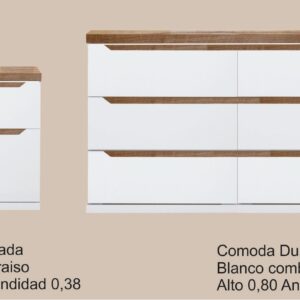 COMODA 6 CAJONES DUNA Y MESAS DE LUZ