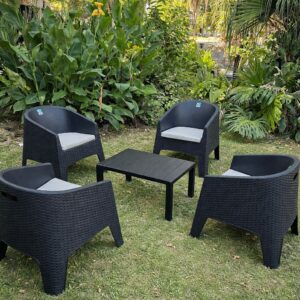 SET 4 SILLONES SIMIL RATAN + MESA RATONA COLOR GRAFITO