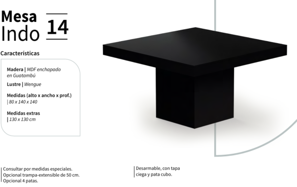 MESA INDO 1.30 O 1.40 M MDF ENCHAPADO EN GUATAMBU - Imagen 2