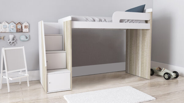 CAMA PUENTE MELAMINA CON ESCALERA LATERAL 80 o 90 CM