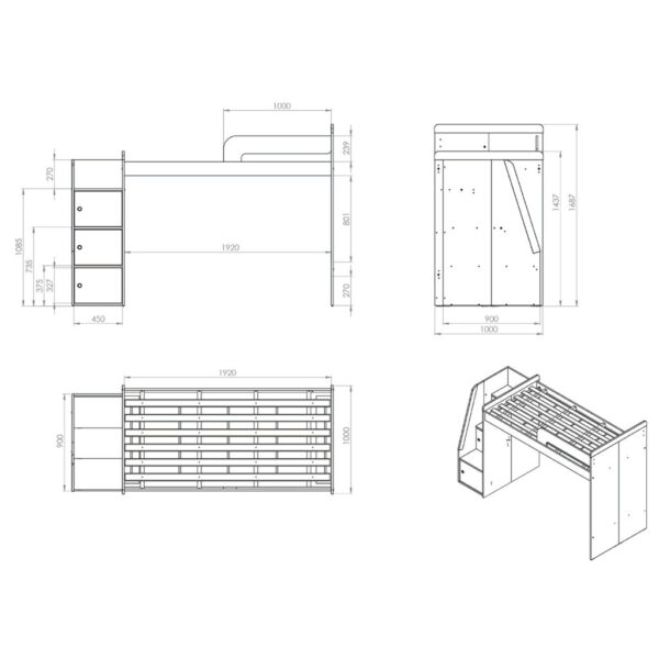 CAMA PUENTE MELAMINA CON ESCALERA LATERAL 80 o 90 CM - Imagen 13