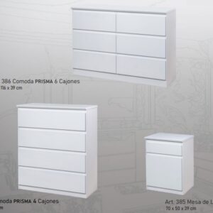 COMODA PRISMA 4/6/8 CAJONES LACA BLANCA