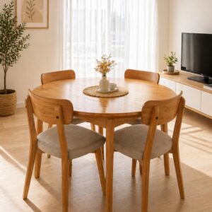 JUEGO MESA 1.20 M (OPCION EXTENSIBLE) + 4 SILLAS NORDICAS