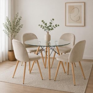 MESA DE VIDRIO 1 M + 4 SILLAS CLOE BEIGE